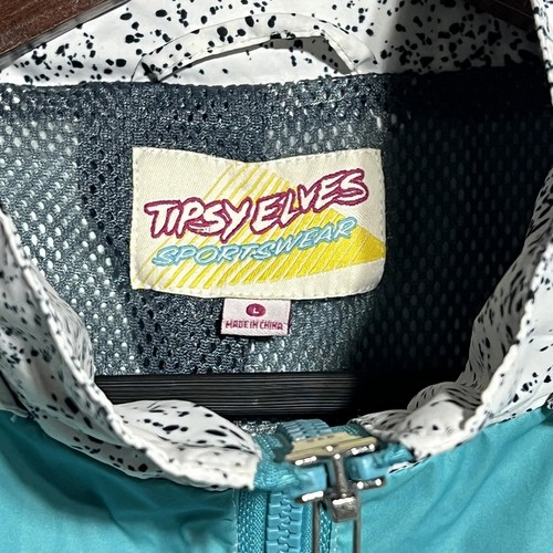 Tipsy Elves Windbreaker Jacket Hooded Adult Large Colorful Retro Full Zip - Picture 2 of 9