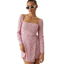 Reformation Womens Sz 6 Babys Breath Rosalie Mini Dress Wrap Tie Floral OS22-11