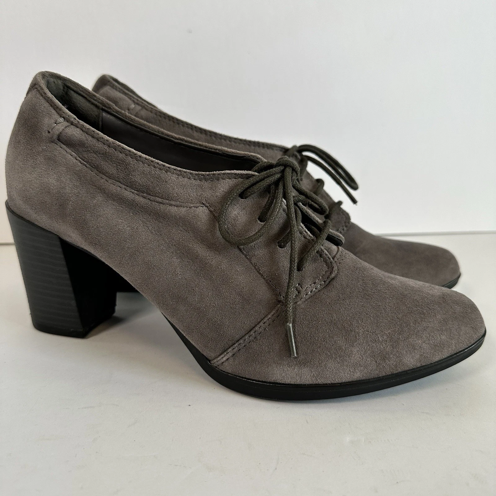Decolte Oxford Clarks Collection grigio scamosciato stringate tacco a blocco donna taglia 9M