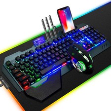 Wired Game Keyboard and Mouse Combo, RGB LED Backlit Mechanical Feel Keyboard...