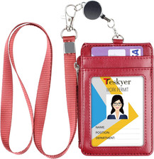 Teskyer Leather Badge Holder with Lanyard and Retractable Badge Reel, 4 Card Slo