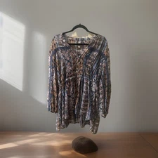 American Rag Cie Women’s Button Up Tie Side Sheer Tunic Hippie Boho Plus Size 3X