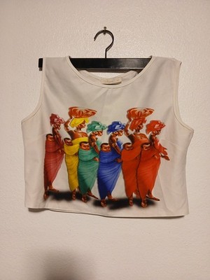 Aeroe Graphic Crop Top African Print Women Sleeveless White Size L 42