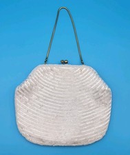 La Regale White Beaded Evening Bag Purse Gold Chain Strap Kiss Lock - Hong Kong