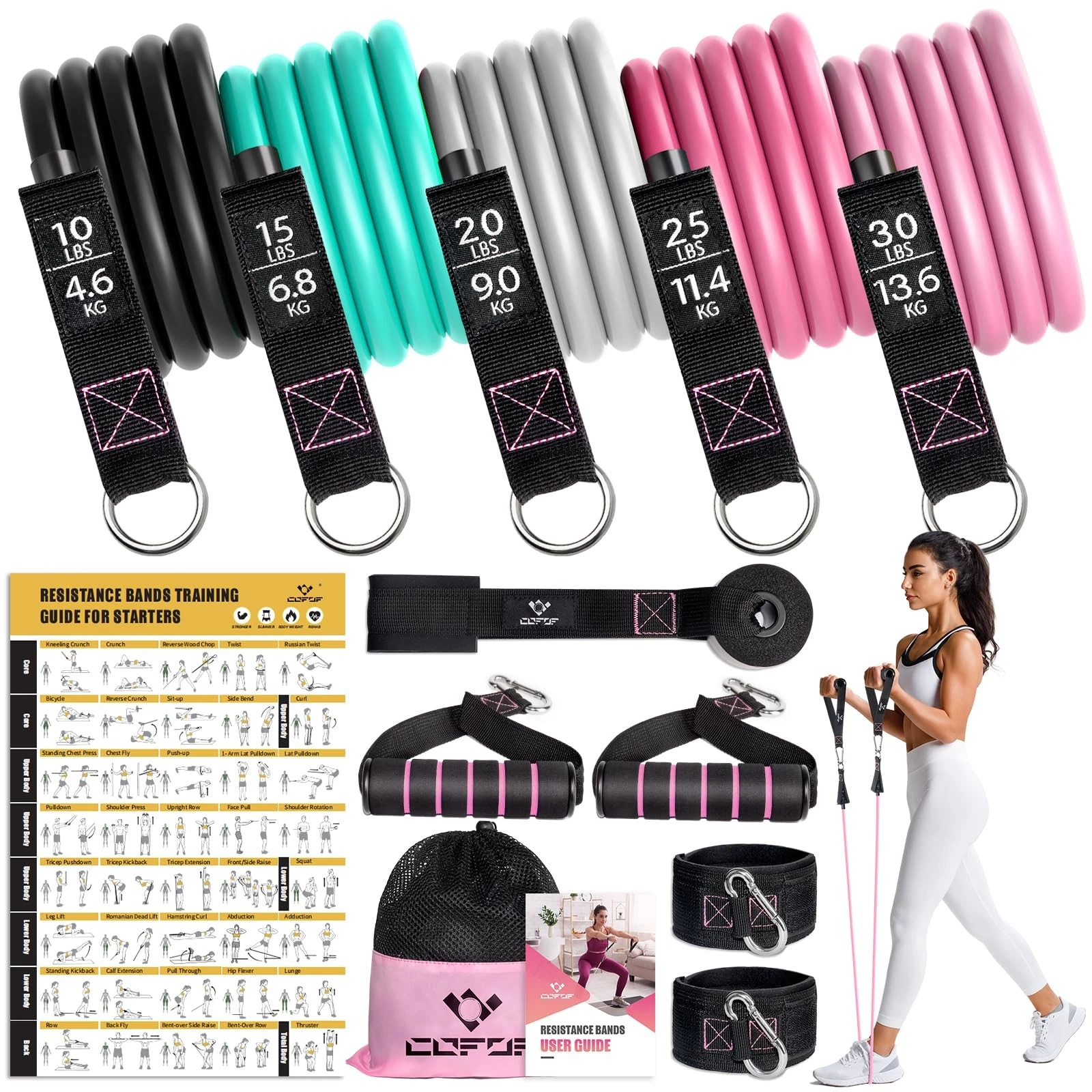Resistance Bands with Handles for , 5 Level Exercise Bands Workout Bands for ...