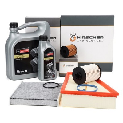 HIRSCHER Filterset 4-tlg + 6L ORIGINAL 5W-30 Motoröl für FORD MONDEO IV 2.0 TDCi