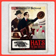 1920s Bates Felt Hats Vintage Advertising Sign 14" Cardboard Display New York