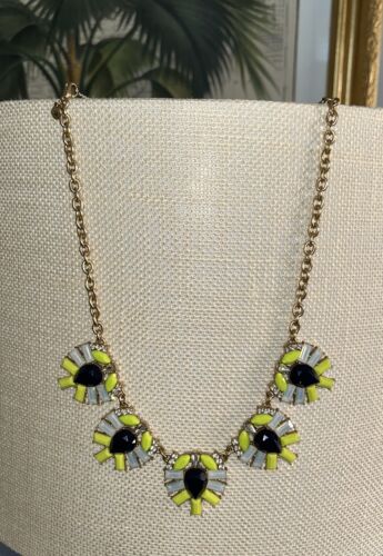 J. CREW Statement Collar NECKLACE Blue AB Rhinestone  Yellow Jeweled - Picture 1 of 5
