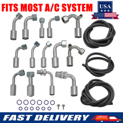 Universal A/C Air Conditioning AC Hose Kit Ext Length Hoses & Fittings & O-rings