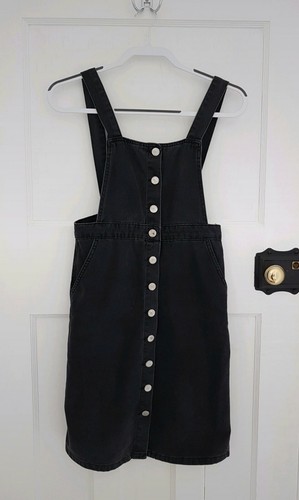 New Look Black denim pinafore Dungaree Dress UK 8 petite summer cut out  festival | eBay