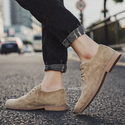 Men Dress Formal Suede Leather Shoes Oxfords Lace Up Pointy Toe Business  Casual