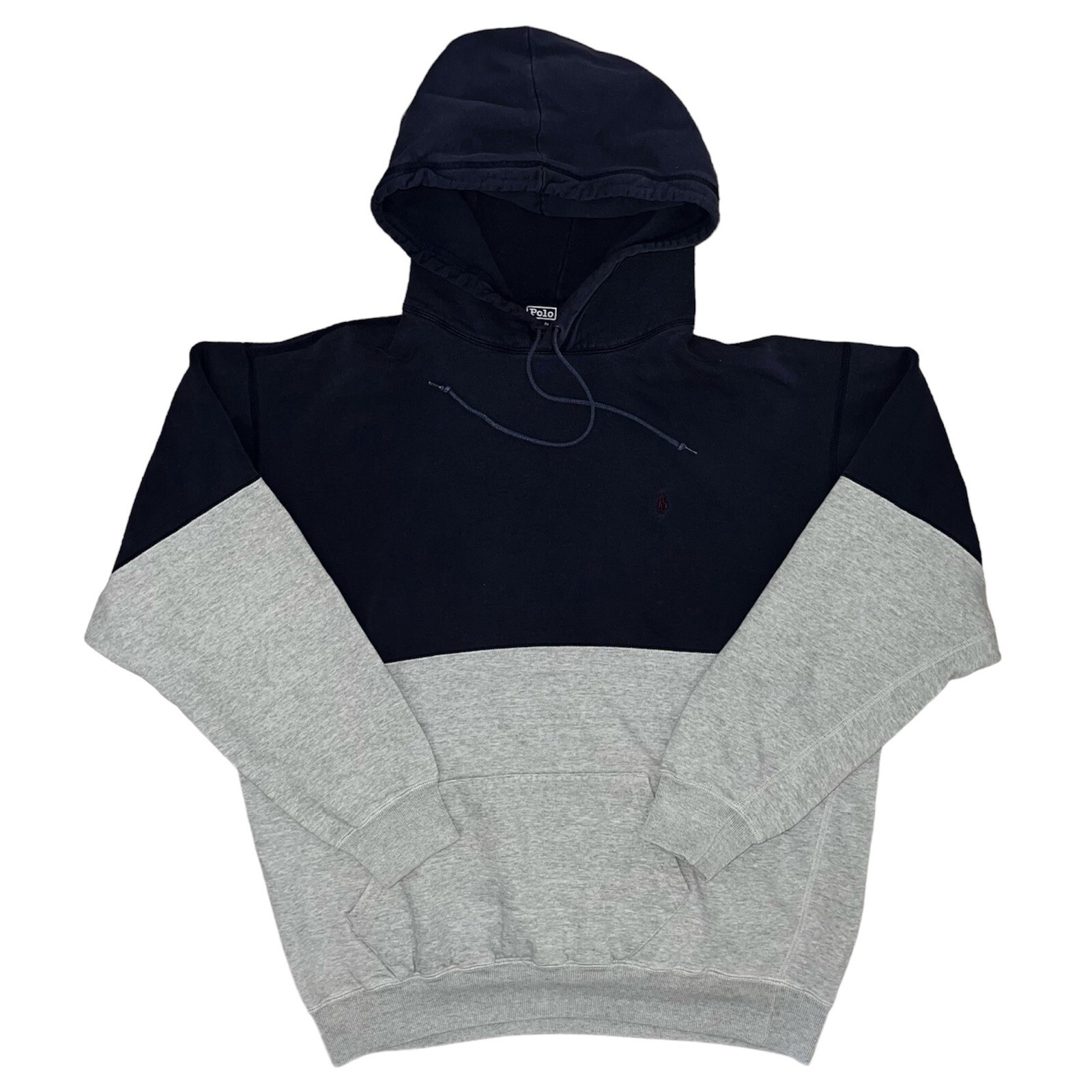 Felpa con cappuccio vintage anni '90 Polo Ralph Lauren colore pony blocco blu grigio grande