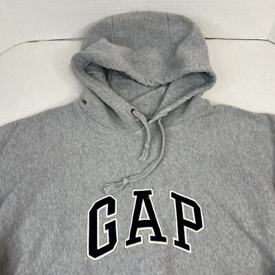 Vintage 90s GAP Script Hoodie Sweatshirt Gray MADE IN RUSSIA Size