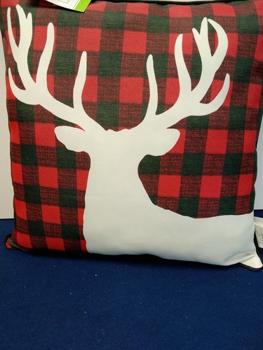 Outdoor Throw Pillows Red/Black Checker with Deer 16X16 Set Of 2 - Picture 9 of 9