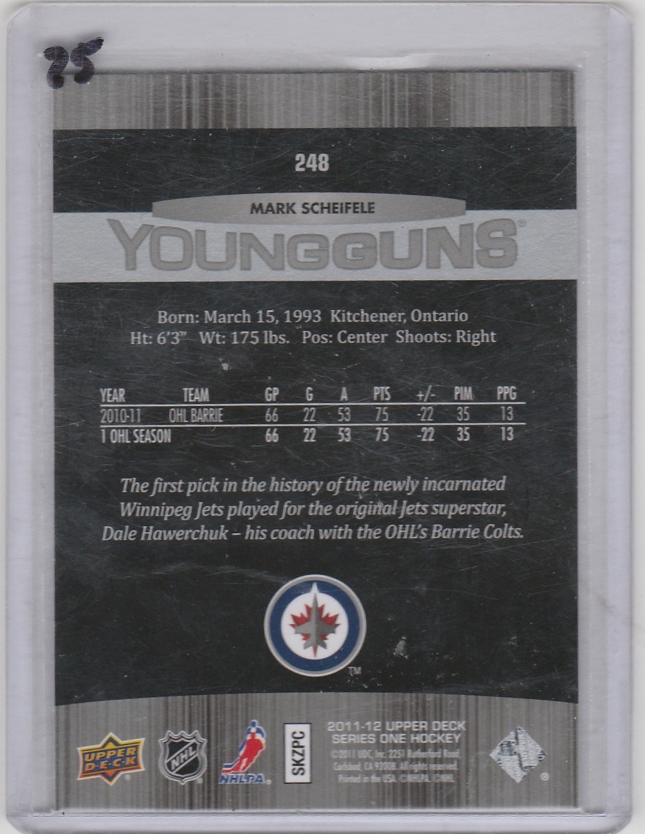2011 12 Upper Deck Young Guns Rookie #248 Mark Scheifele