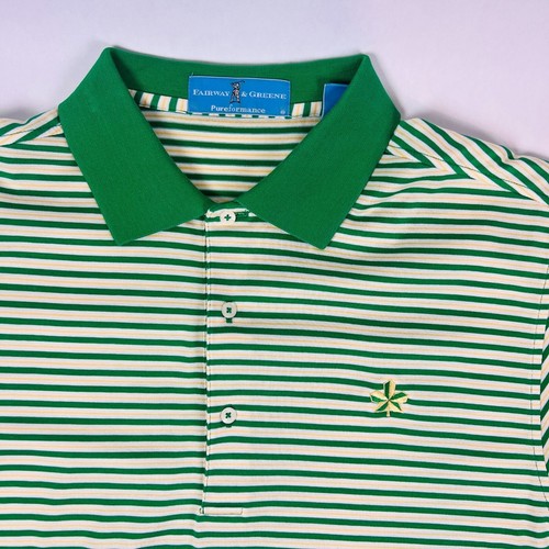 Fairway & Greene Golf Polo Mens size Large Green White Striped - Picture 3 of 9