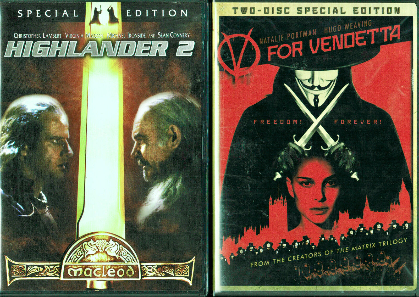 V for Vendetta and Highlander 2 Special Edition, 4 Disc action