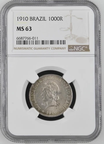 Brazil 1000 Reis 1910 NGC MS 63