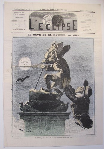 Le rêve de M Rouher - illustrateur Gill - Caricature - Gravure de presse 1872 - Picture 2 of 2