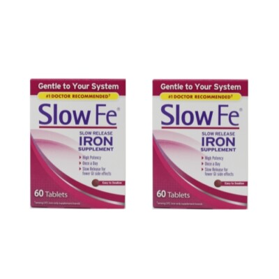2 Pack Slow Fe Slow Release Iron Supplements High Potency Gentle 60 Tablets Each