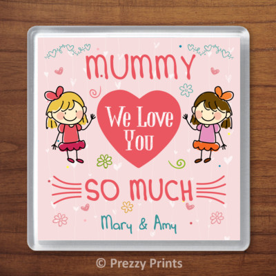 Mothers Day Gift Personalised Mummy We Love You Drinks Coaster From 2 Children