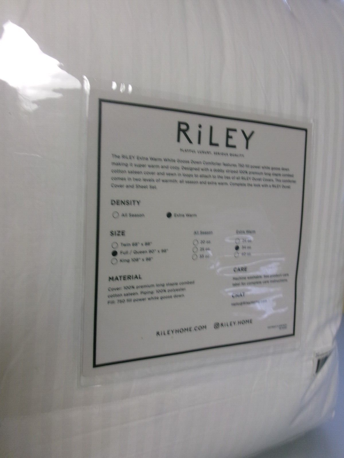 New Riley White Goose Down Comforter All Season / Full Queen 90"X 98