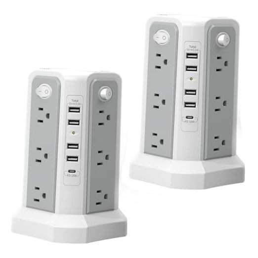 Surge Protector Power Strip with USB C Port,10FT Extension Gray White-2PC-4A1C-image