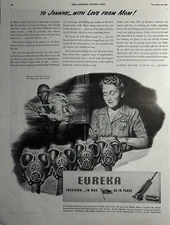 1943 Eureka Vacuum Cleaner WWII Gas Masks Precision Love Mom Effort VTG Print Ad