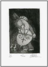 MUSICAL TRI0 CONCERT PERFORMANCE -  BIRDS & MUSICIAN; Original MEZZOTINT Signed