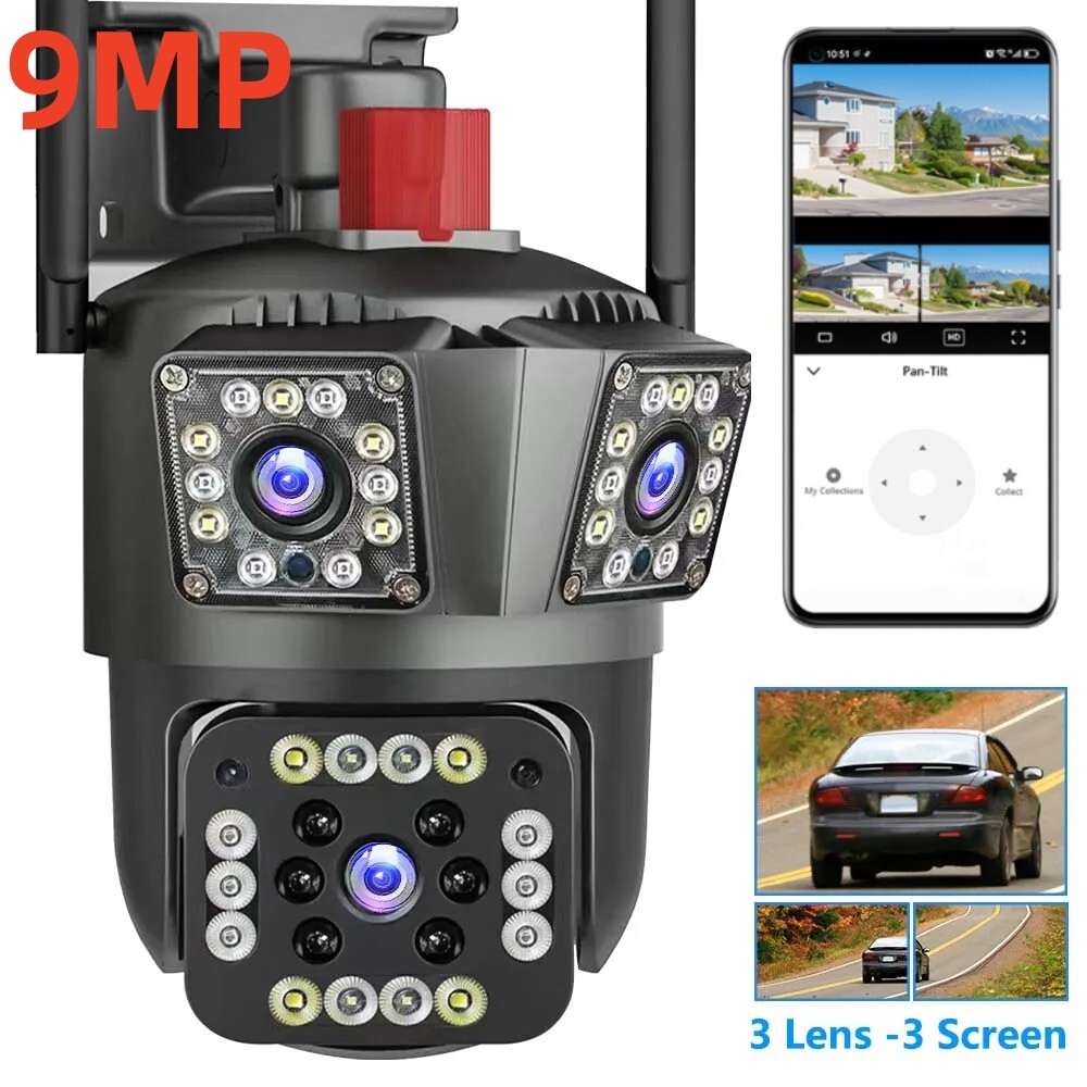 Outdoor Wireless WiFi IP Camera Hopeway APP Control Three Lens PTZ Security Cam