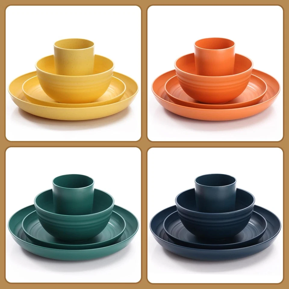 32-Piece Wheat Straw Dinnerware Set for 8, Unbreakable, Microwave Safe - Image 4 of 4