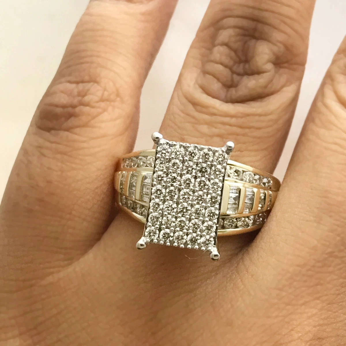 1.48 Ct Round Baguette Natural Diamond Cluster Engagement Band Ring 10K Gold