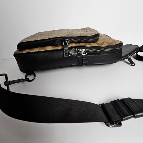 Authentischer Coach Ethan Herren Sling Pack beschichteter charakteristischer Leder Rucksack schön! - Bild 9 von 21