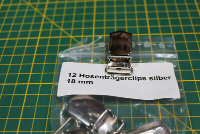 12 Hosenträgerclips 18 mm   silber
