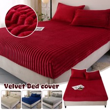 Milk Velvet Striped Fitted Sheet Bedcover Mattress Cover Elastic Warm Bedsheets