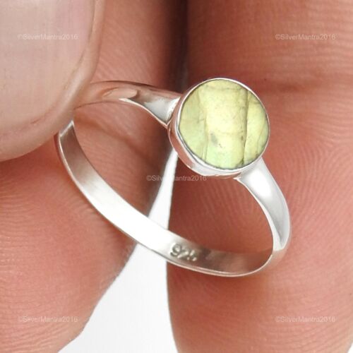 Round Labradorite Stone Solid Sterling Silver Birthday Gift Band Elegant Ring