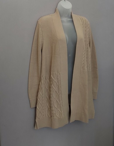 Charter Club Size M Women Camel Brown L-Sleeve Open Front Long Cardigan Sweater - Picture 4 of 12