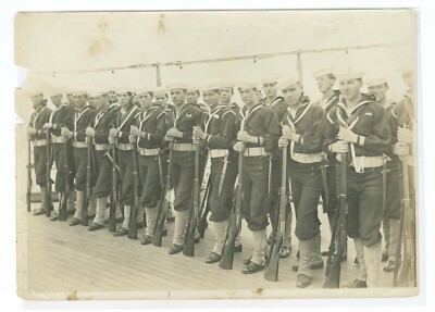 D1228~ US Navy c.1908 Great White Fleet   Marines? Ready To Leave Ship