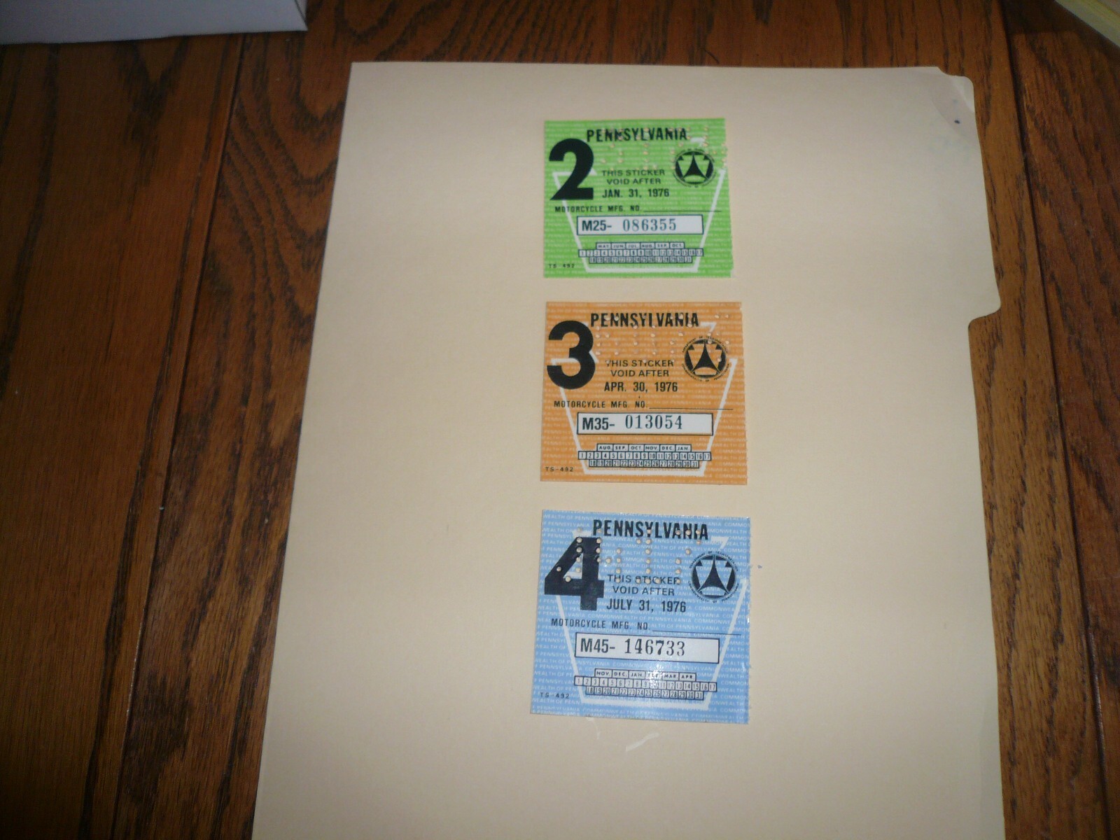 1976 Pennsylvania Inspection Sticker Pa Penna - Motorcycle # 2, 3, 4 ...