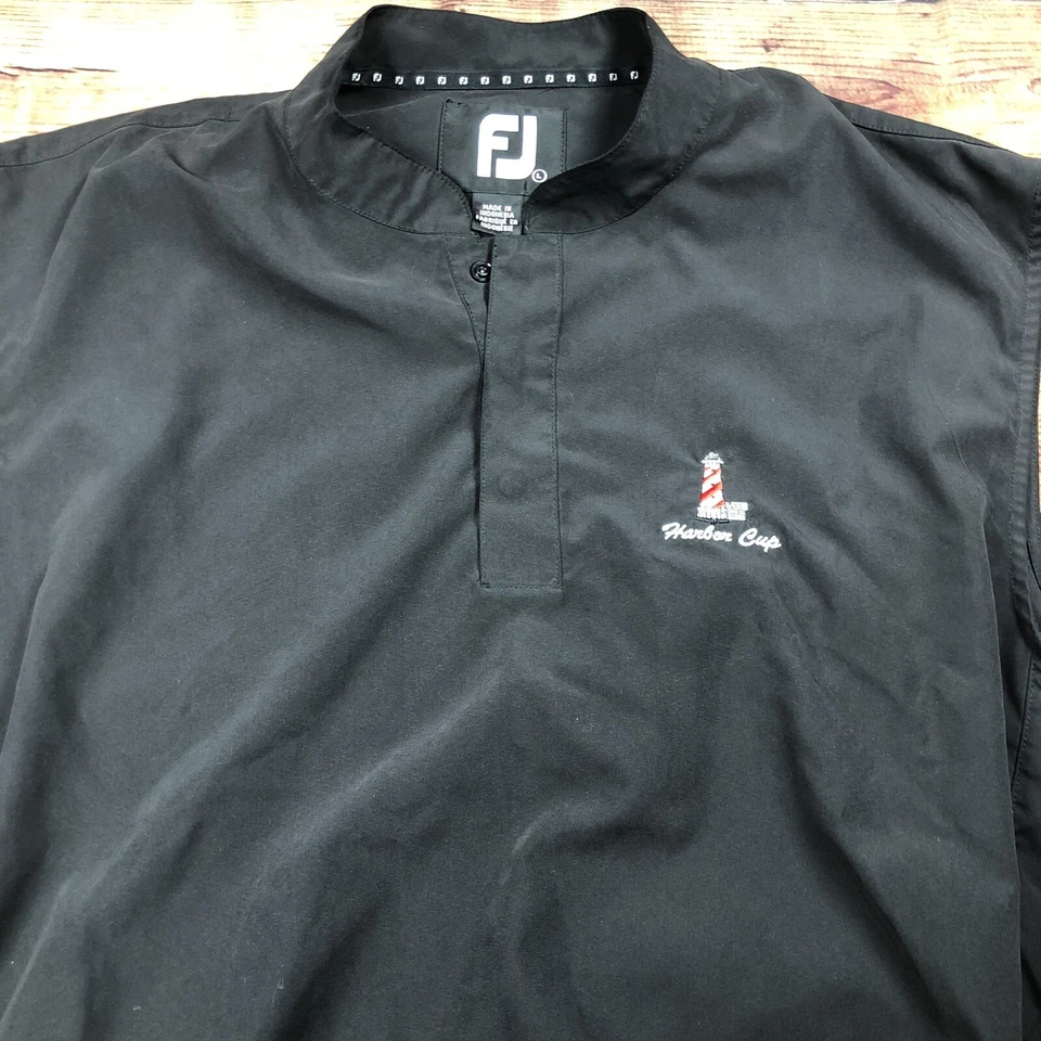 Footjoy Vest Mens L Black 1/4 zip Pullover Golf Activewear Wind Harbor Cup Logo - Image 3 of 4