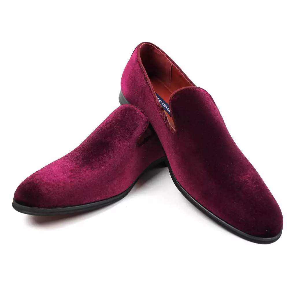 Mens Velvet Red Bottom Slip on Shoes Burgundy / Velvet / 9 1/2