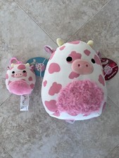 2023 Valentines Squishmallow Evangelica Pink Spotted Cow 8"  Clip 2 pc set NWT