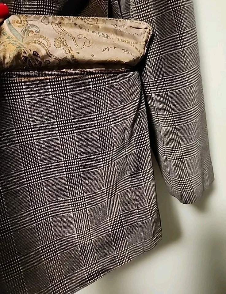 ETRO Milano Men's Gray Gingham Velvet 2 Button Silk Lining Size IT 50 US 40 - Image 3 of 4