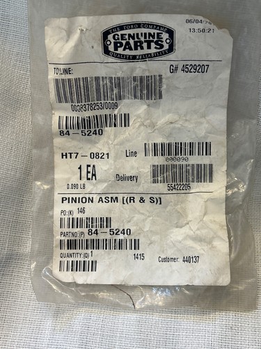 GENUINE OEM TORO Pinion ASM 84-5240 DEALER Close OUT Free Shipping to USA - Picture 6 of 6