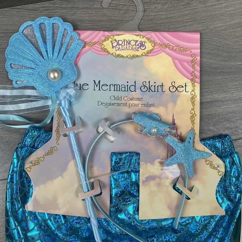 Conjunto de saia sereia azul Princess Paradise XS-S fantasia infantil 3 peças vestir - Imagem 3 de 4