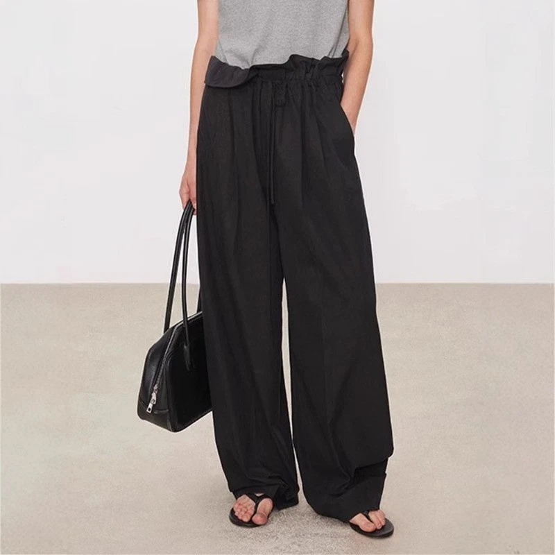 THE ROW Womens Nylon Cotton Adjustable Drawstring Flanged Waist Pants - Image 4 of 4