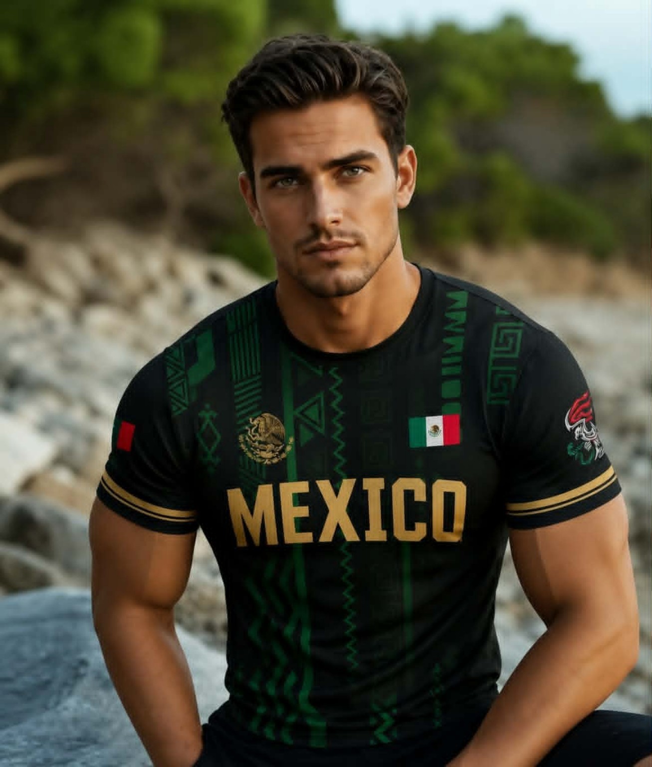 Men's Mexico Black Gold Eagle Snake Soccer Jersey Shirt Newmexico jersey