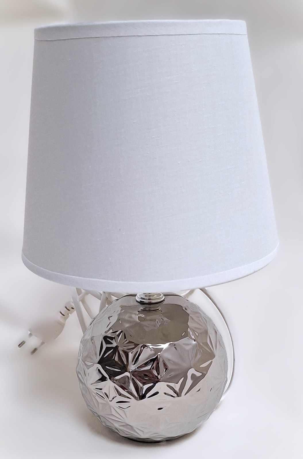Lampe de chevet boule céramique argentée 26 cm luminaire à poser