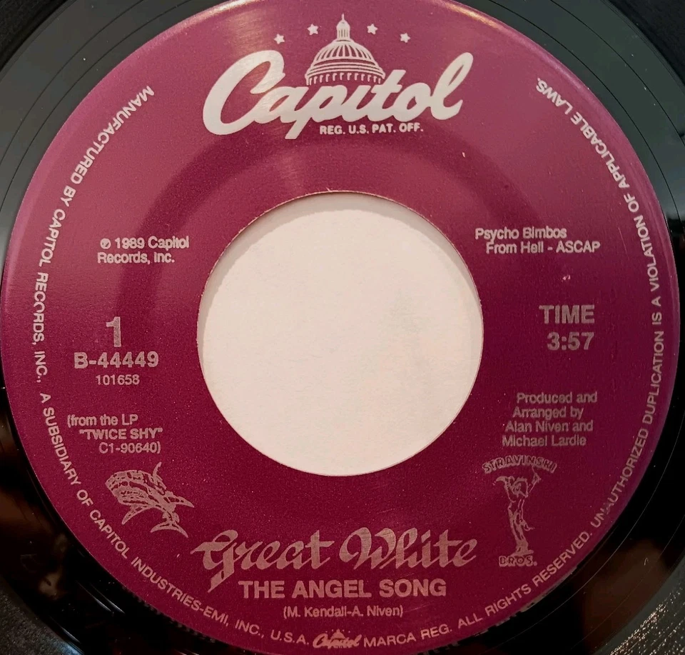Great White, The Angel Song, 45RPM RARE JUKEBOX TS,  ORIG SLEEVE  - EXCELLENT!! Foto 3 de 4