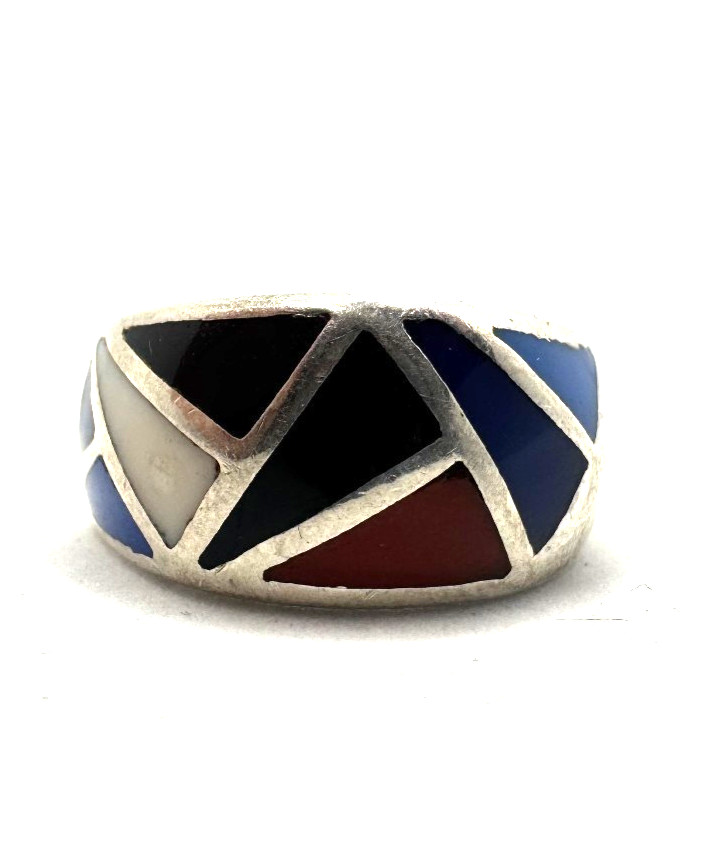 925 Antique Silver Ring Solid Pattern Multicolor … - image 4
